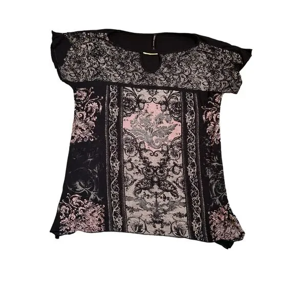 Skinny Minnie Black & Tan Shirt with Metal Embellishment Size L Large - Picture 1 of 5